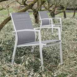 Chaise de jardin avec accoudoirs en aluminium - gris