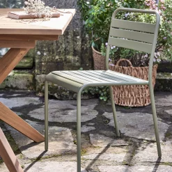 Chaise de jardin empilable en acier - vert kaki