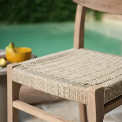 Chaise de jardin en acacia et assise en corde - bois foncé