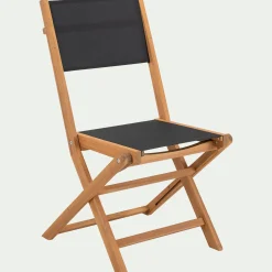 Chaise de jardin pliante en acacia huilé et tissu - noir