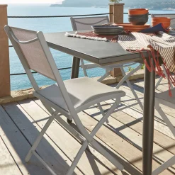 Chaise de jardin pliante en acier et textilène - gris vésuve