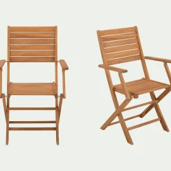 Chaise de jardin pliante avec accoudoirs en acacia - bois clair
