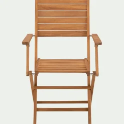 Chaise de jardin pliante avec accoudoirs en acacia - bois clair