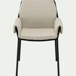 Chaise de jardin rembourrée avec accoudoirs en acier et tissu - beige