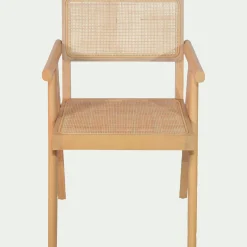 Chaise de repas avec accoudoirs en acajou et cannage - bois clair