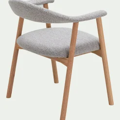 Chaise de repas avec accoudoirs en bois et tissu - gris