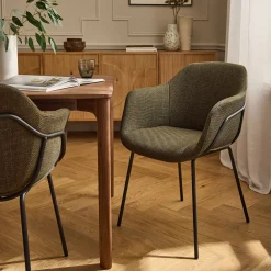 Chaise de repas avec accoudoirs en tissu - vert cèdre