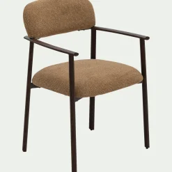 Chaise de repas avec accoudoirs en tissu et acier - brun châtaignier