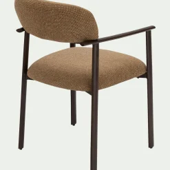 Chaise de repas avec accoudoirs en tissu et acier - brun châtaignier