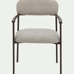 Chaise de repas avec accoudoirs en tissu et acier - gris