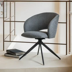 Chaise de repas pivotante avec accoudoirs en tissu - gris
