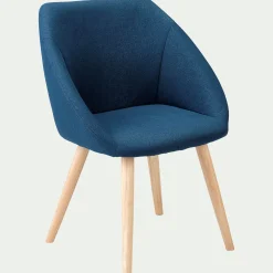 Chaise en tissu avec accoudoirs et piétement naturel - bleu figuerolles