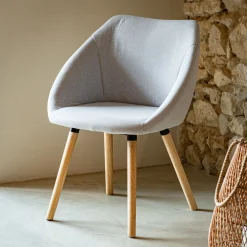Chaise en tissu avec accoudoirs et piétement naturel - gris borie