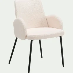 Chaise en tissu bouclette avec accoudoirs - blanc