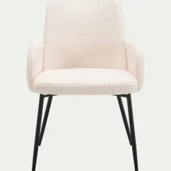 Chaise en tissu bouclette avec accoudoirs - blanc