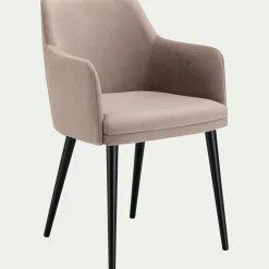 Chaise en tissu effet velours avec accoudoirs - gris