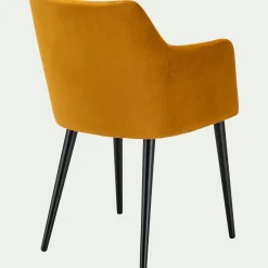 Chaise en tissu effet velours avec accoudoirs - jaune argan