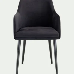Chaise en tissu effet velours avec accoudoirs - noir