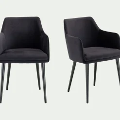 Chaise en tissu effet velours avec accoudoirs - noir