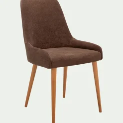 Chaise en tissu effet velours et piètement naturel - marron