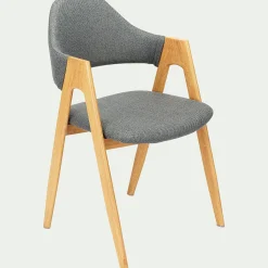 Chaise en tissu et effet bois clair avec accoudoirs - gris ardoise