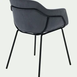 Chaise en velours côtelé avec accoudoirs - bleu autan