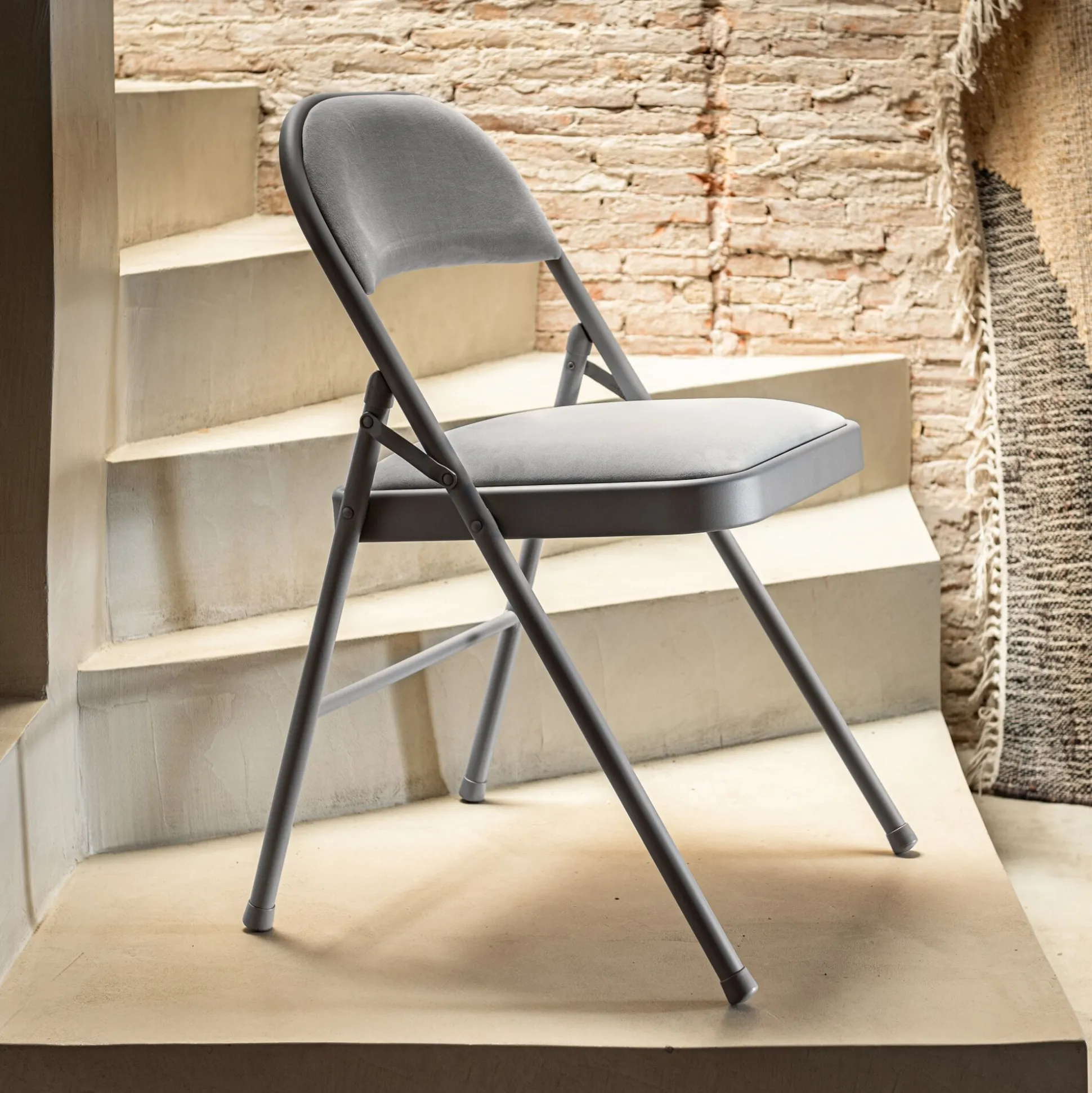 Chaise pliante en métal et tissu - gris restanque