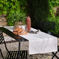 Chemin de table motif laurier en lin et coton - beige 50x150cm