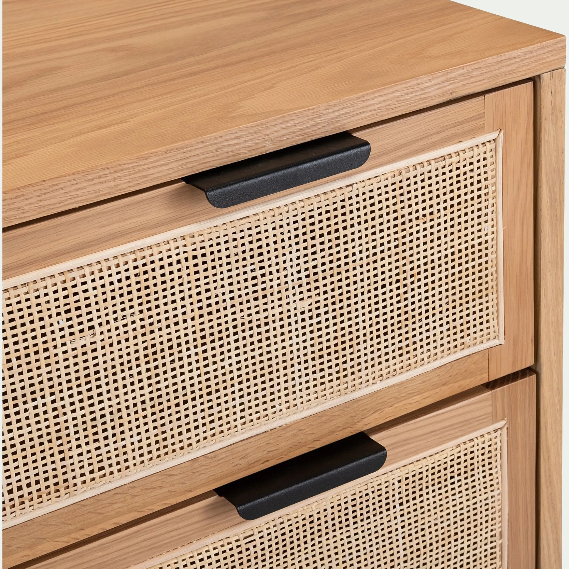 Commode 3 tiroirs en bois et cannage - bois clair