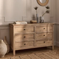 Commode 6 tiroirs en bois d'orme et de pin - bois clair