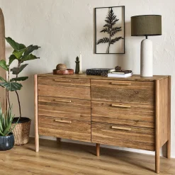 Commode 6 tiroirs en bois d'acacia massif - bois clair