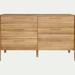 Commode 6 tiroirs en bois d'acacia massif - bois clair