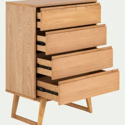 Commode 4 tiroirs en plaqué chêne - bois clair