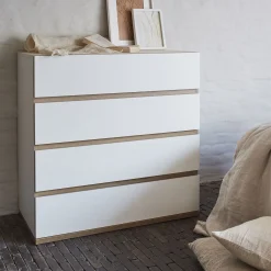 Commode module 4 tiroirs en bois effet chêne H94XL94cm - blanc