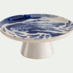 Coupe décorative sur pied en grès D16,5cm - bleu