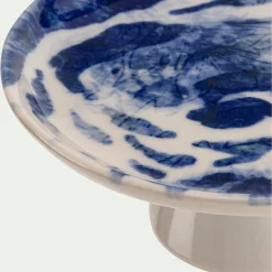 Coupe décorative sur pied en grès D16,5cm - bleu