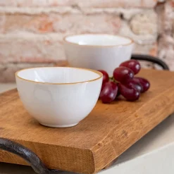 Coupelle en grès avec liseré marron D9cm - blanc