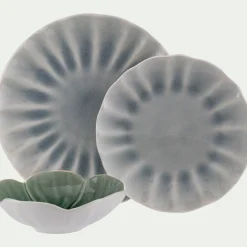 Coupelle fleur en grès D16cm - vert olivier