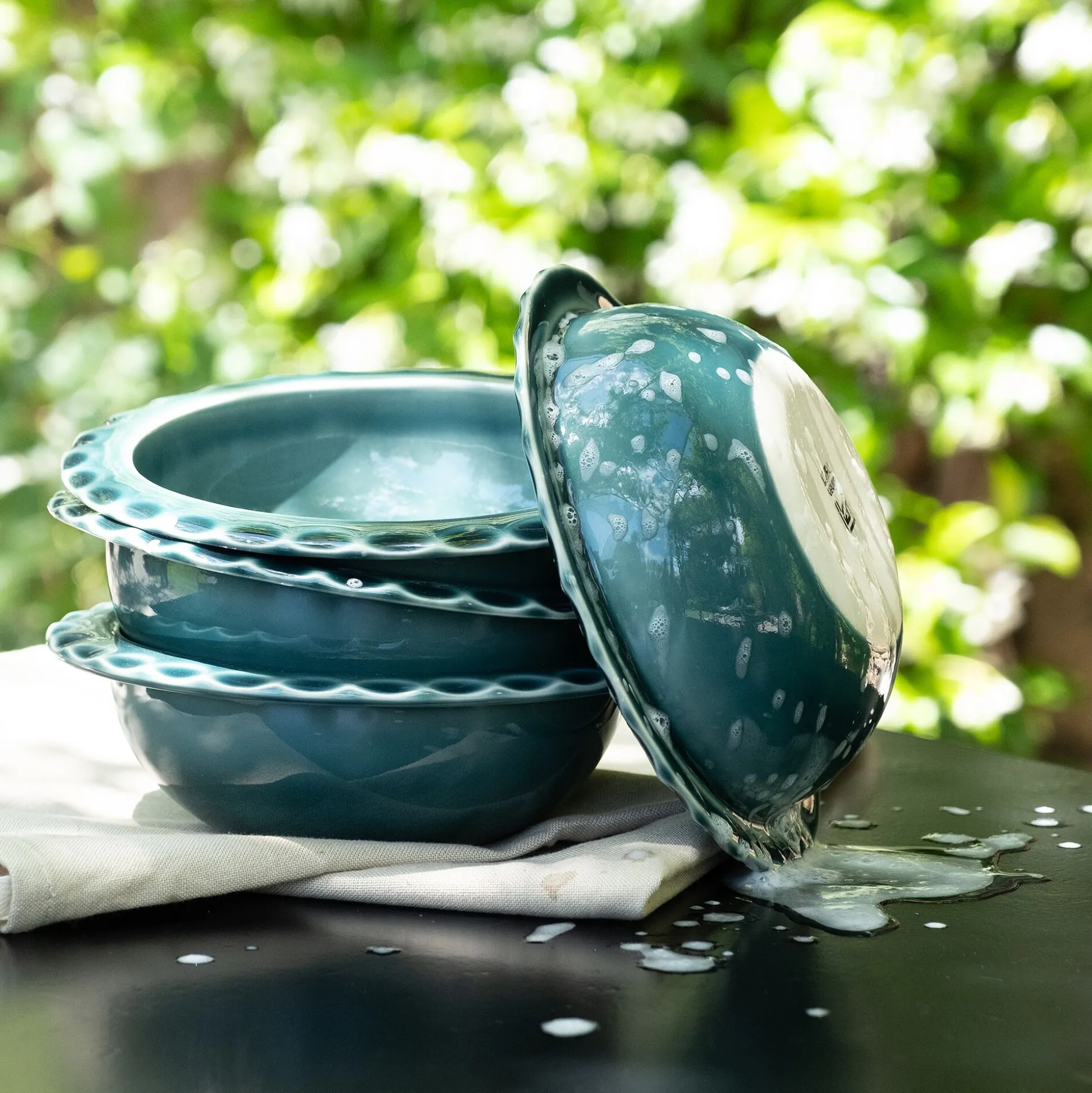 Coupelle ondulée en grès D18,5cm - vert