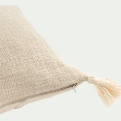 Coussin à pompons en coton 40x60cm - blanc