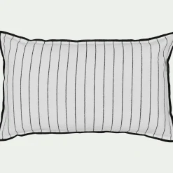 Coussin à rayures brodées en coton 30x50cm - noir et blanc