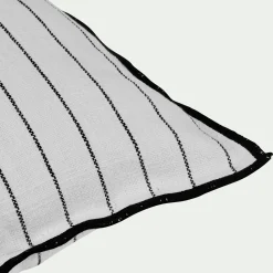 Coussin à rayures brodées en coton 30x50cm - noir et blanc