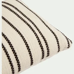 Coussin à rayures brodées en coton 30x50cm - noir et écru