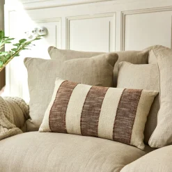 Coussin à rayures en coton 30x50cm - brun