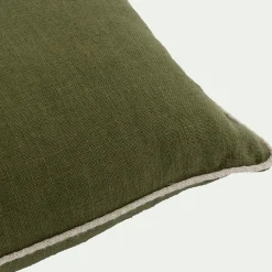 Coussin avec passepoil en lin et coton 30x50cm - vert tamegroute