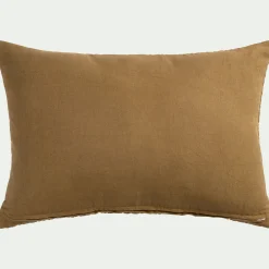 Coussin avec surpiqûres Kantha en lin et coton 40x60cm - vert mousse