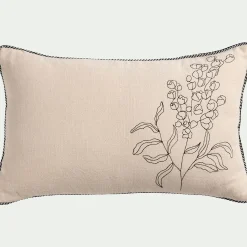 Coussin brodé en coton 30x50cm - naturel