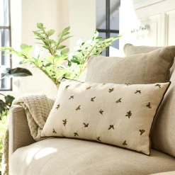 Coussin broderie florale en coton 30x50cm - naturel