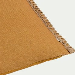 Coussin de jardin brodé en tissu - jaune argan