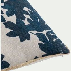 Coussin d'extérieur à motif feuilles de figuier 45x45cm - bleu